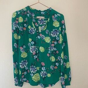 LOFT Green Floral Print Blouse
